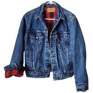 LEVIS x‎ VINTAGE 90's buffalo plaid lined denim trucker jacket size 38